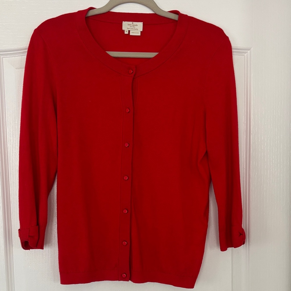 Kate Spade Tomato Red Cardigan with Bow Sleeve Detail